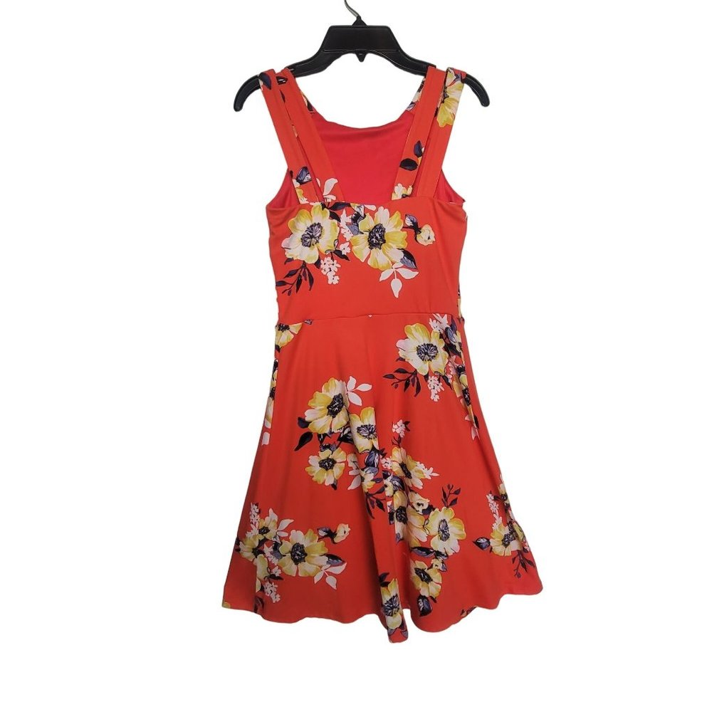 New SZ XS dress IZ Byer Orange Floral Double Strapped Sundress Red stretch Midi - Picture 2 of 7